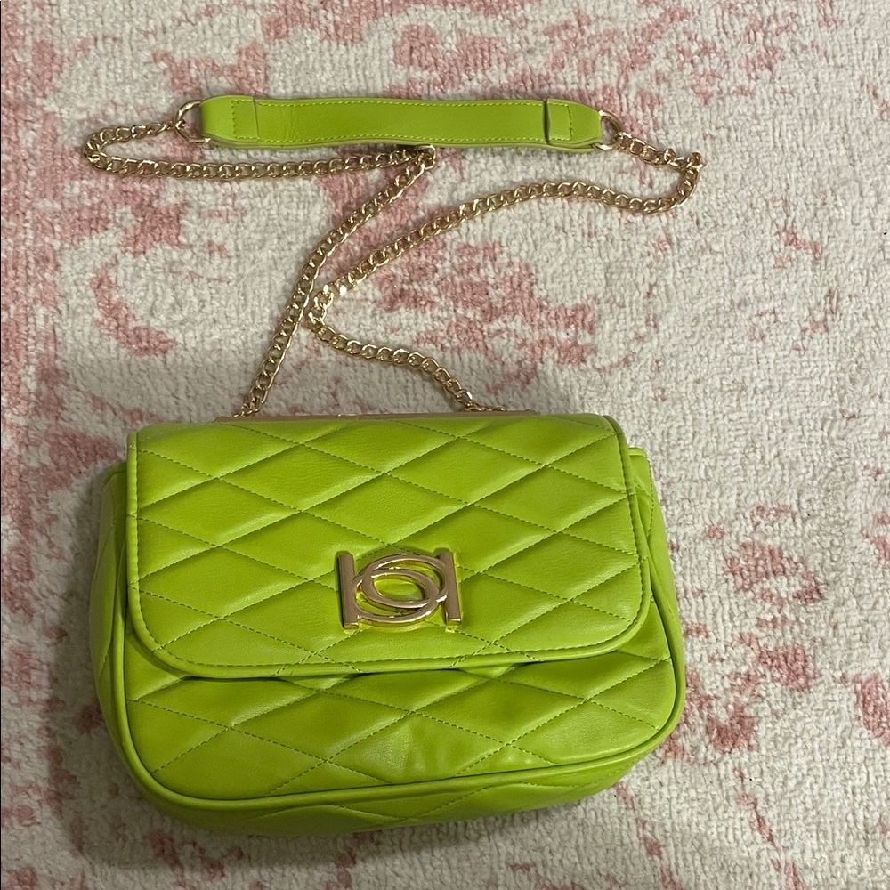 Bebe Lime Green Quilted Chain Shoulder Bag